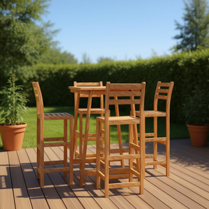 Conjunto de Bar de Madera Maciza de Acacia, Muebles de Bar Modernos y Duraderos para Exteriores, Sillas con Respaldo de Listones de Diseño Contemporáneo, Forma Rectangular - Product Image 2