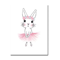 Tableau mural décoratif en toile pour chambre de bébé fille, motif lapin rose, idéal pour chambre d'enfant, thème danse et ballet