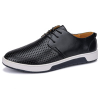 Chaussures de skate pour hommes baskets chaussures de skate en cuir microfibre bas à lacets appartements rétro fait à la main trou d'air évider mâle