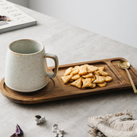 Service à thé et tasses à café en grès céramique, style vintage, avec glaçure réactive, plateau en bois – Article cadeau fantaisie à prix abordable
