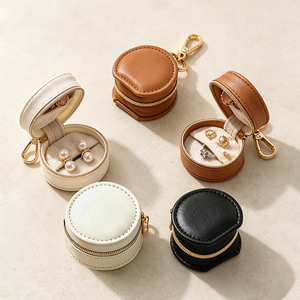 Manufacturer Wholesale Premium PU Leather Portable Travel Zipper Classic Elegant Vintage <b>Jewelry</b> <b>Storage</b> Bag Earrings Studs - Product Image 5