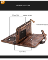 Dompet kulit sapi Vintage pemblokir RFID, dompet kulit tipe Panjang Pria risleting, dompet kartu kulit sapi model Vintage