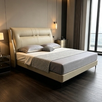 Lit King-Size Moderne de Luxe avec Revêtement en Cuir Véritable, Cadre en Bois Doux, Meubles de Chambre à Coucher Bo Yi Man