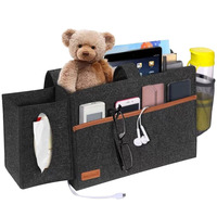 Organisateur de sac de rangement en feutre durable avec logo personnalisé Caddy de rangement de chevet en feutre suspendu avec boîte à mouchoirs et poche pour bouteille d'eau