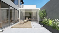 Pergola automatique en alliage d'aluminium blanc avec toit à lames orientables, rideaux latéraux, revêtement fluorocarboné, imperméable à la pluie, pavillon de jardin Corrediza