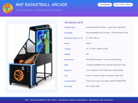 Machine de basket-ball d'arcade avec panneau LED, style street, 81x180x190 cm pour FEC