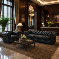 Ensemble de canapés en cuir de luxe de style européen et américain pour salon familial avec dossier capitonné