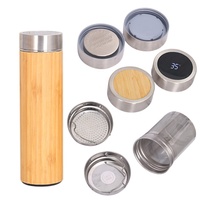Produk Bambu Botol Air Insulasi Pintar, Tampilan Suhu, Termos Perjalanan dengan Stainless Teh dan Tutup LED Pintar