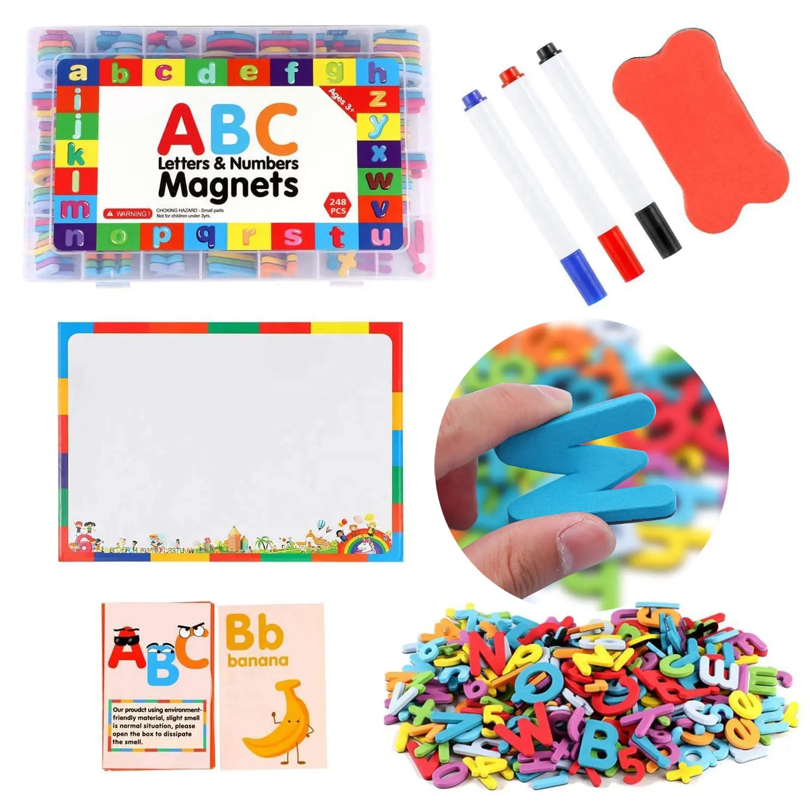 248 PCS ABC Schiuma Alfabeto Giocattolo Desktop di Magneti Magnetici Lettere Numeri con Lavagna Magnetica e Scatola di Immagazzinaggio STELO Giocattoli per bambini