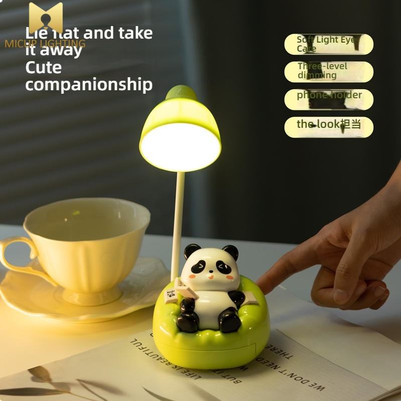 Cute Creative Green Panda USB Table Lamp with Phone Holder Kids Room Bedroom Bedside Cartoon Student Lamp