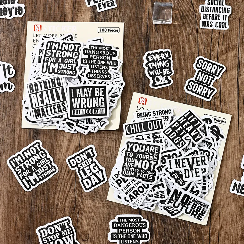 Adesivo adesivo in Pvc autoadesivo con lettera di cartone animato nero con stampa motivazionale di Graffiti in vinile impermeabile