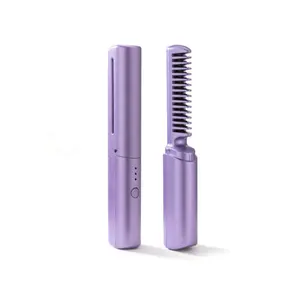 2024 New Design Rechargeable Mini Hair Straightener, Portable Cordless Hair Straightener Comb Wireless Hair Straightener