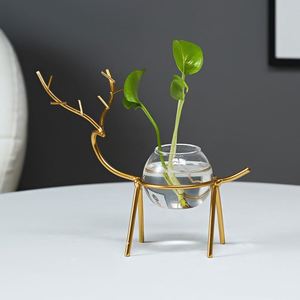 Wholesale Metal Iron Art Hydroponic Home Decoration Flower Plant Fish <b>Clear</b> Glass <b>Vase</b> Tabletop Home Bonsai Decor - Product Image 3