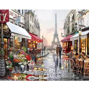 CHENISTORY-Paris sokak kanvas boyama, sayılarla, elle boyanmış duvar sanatı, özel fotoğraf