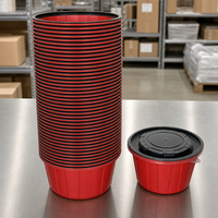Boîte de conservation alimentaire ronde en plastique rouge et noir Premium 1000-150, sans BPA, bac de préparation de repas jetable