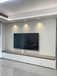 Meuble <span class=keywords><strong>TV</strong></span> moderne avec tiroirs, autoportant, minimaliste, blanc et marron, pour salon - Product Image 2