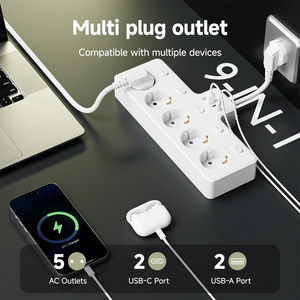 EU Standard Fast Charging Power Strip 2USB+2C 5 AC Outlets and 10A Power Plug Socket <strong>Extension</strong> <strong>Lead</strong> 2 <strong>USB</strong> a Output Ports - Product Image 2