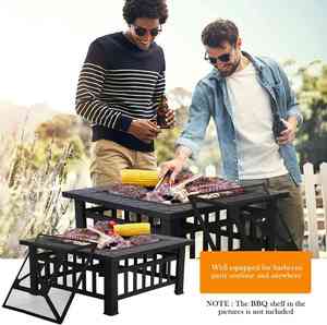 Fournitures de jardin - Brasero carré en acier 3 en 1 avec gril et barbecue, doté d'un dispositif de sécurité anti-flamme, pour les fêtes en plein air et les barbecues - Product Image 5