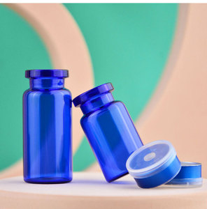Wholesale 5ml 10ml Clear Glass Vial with Blue Aluminum Cap Rubber <b>Stopper</b> for Cosmetic Lyophilized Powder - Product Image 5