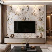 Lembaran Marmer UV Beige Travertine Format Besar untuk Dekorasi Showroom WYRAX Store Display Feature Wall 1220x2440mm Tebal 5mm