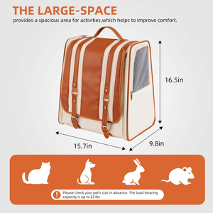 Bolsa de transporte para mascotas de cuero a rayas, bolsa de viaje para gatos, de lujo y transpirable - Product Image 5