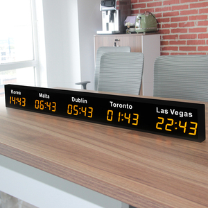 CHEETIE Horloge murale numérique à 5 fuseaux horaires, affichage LED, cadre en alliage d'aluminium, pour le bureau, les voyages d'affaires internationaux - Product Image 3