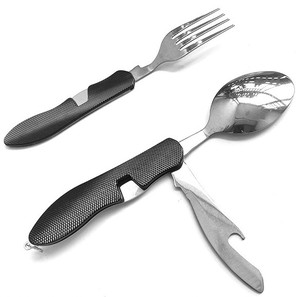 Có thể gập lại cầm tay bằng thép không gỉ kim loại đồ dùng cắm trại với nhiều công cụ, dao bỏ túi, thìa, và dĩa - Product Image 1