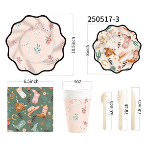 Vaisselle jetable à motif de cowgirl de dessin animé DAMAI, ensemble de vaisselle en papier pour fête, pour 10 invités - Product Image 6
