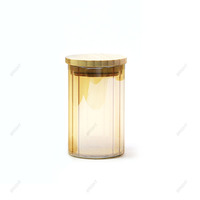 Verre Borosilicate Unique Bougie Conteneur Stripe Vide 8oz 10oz Bougie Bocaux avec Bambou Couvercles En Bois En Gros