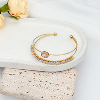 Brazaletes de Lujo con Pedrería, Diseño Abierto de Doble Capa, Brillantes, Joyería de Moda para Mujer, Accesorio, Regalo