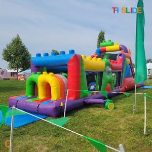 15x3m percorsi gonfiabili a ostacoli colorati di squadra di lavoro Sport giochi, commerciale buttafuori scivoli d'acqua con piscina e ostacoli giocattoli - Product Image 5