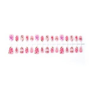 Uñas Postizas Pre-Diseñadas de 30 Piezas, Estilo Lindo, con Relieve Floral 3D de Diamantes de Imitación, Forma Almendrada con Degradado Rosa Dulce - Product Image 5