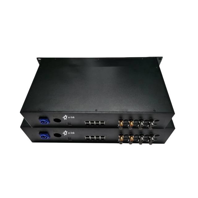 Professional 8 Port Gigabit PoE+ and 8 Channel 3G-SDI Fiber Optic Extender 20km Single Fiber for Broadcast System