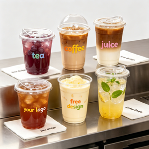 Vasos de Plástico PP Transparentes Personalizados de 9oz, 500ml, 700ml, con 2 Compartimentos, para Té de Burbujas Frío, Vasos Dobles para Compartir Café con Tapa - Product Image 1