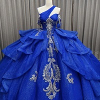 Robe de bal de Quinceañera bleue à sequins, longueur ras du sol, avec appliques dorées, style mexicain, pour Sweet 16, Vestidos De 15 Anos, grande taille, en dentelle naturelle