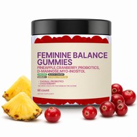 Gommes probiotiques vaginales pour femmes, soutien de l'équilibre du pH, complément à l'ananas et à la canneberge, végétalien, naturel, 30 portions, marque privée