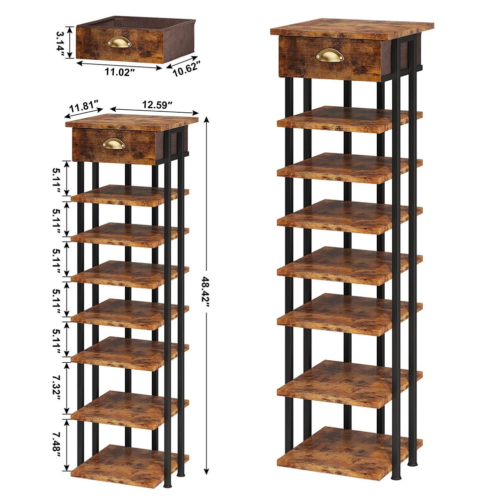 LUCKNOCK Scarpiera verticale a 8 livelli, organizer stretto, elegante supporto per scarpe in legno, torre salvaspazio per scaffale, autoportante per ingresso, assemblaggio senza attrezzi, noce
