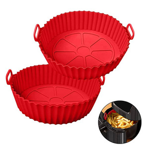 <b>Silicone</b> <b>Air</b> <b>Fryer</b> Baking <b>Tray</b> Round 2 Pack Red Foldable <b>For</b> Home Use - Product Image 1