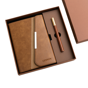 Ensemble cadeau de carnet en cuir A5 avec logo en relief, papeterie de luxe pour le bureau, avec stylo en bois, bloc-notes en cuir personnalisé avec logo - Product Image 1
