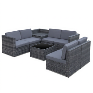 Vietnam Modern PE Wicker <b>Rattan</b> Steel Tempered Glass Garden <b>Sofa</b> Set with Waterproof Cushions-Durable Outdoor Furniture - Product Image 1