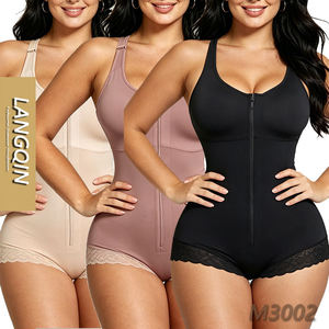 Zip-up Seamless Body Shaper Lace Trim Leotard Low Underwire Compression-Garment Adjustable <b>Butt</b>-Lifter Scalloped - Product Image 1