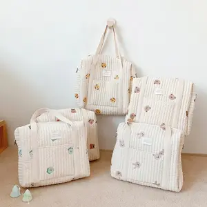 Bolsas de pañales de tela con bordado de oso para bebé, almacenamiento de algodón bordado, bolsa de algodón para mamá, nuevo estilo Premium - Product Image 1
