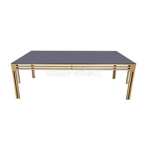 Weeding Banquet Hotel Restaurant Stainless Steel Base Tempered Top Rectangle Dinning <b>Dining</b> Dinner <b>Table</b> Furniture for Sale - Product Image 1