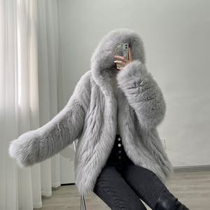 Abrigo de Piel de Oso Blanco de Talla Grande con Capucha, <span class=keywords><strong>Chaqueta</strong></span> de Punto de Piel Auténtica <span class=keywords><strong>y</strong></span> Esponjosa para Mujer, Sudadera con Capucha de Piel Peluda Extra Grande - Product Image 4