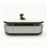 Table basse ovale en bois fritté avec rangement, table centrale moderne de luxe pour salon