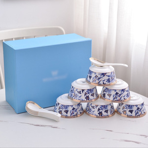 Service de table 20 pièces de haute qualité, motif floral bleu oriental classique, en porcelaine fine, pour usage domestique, compatible micro-ondes et lave-vaisselle - Product Image 5