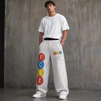 Nouvelle Arrivée Pantalon Ample Rétro Hip Hop pour Homme avec Imprimé Lettres et Strass Thermocollés en Coton, Coupe Large