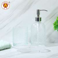 Ensemble de flacons pompe à savon en verre anti-fuite avec plateau anti-goutte, recharge facile par le haut pour l'organisation de la salle de bain et de la douche