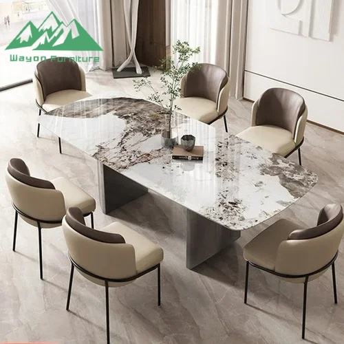 Wayon Luxury Sintered Stone Dining Table Set Glossy Faux Marble Top ...