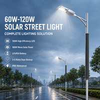 Lampadaire solaire vertical 150W avec panneau solaire intégré, en verre trempé, éclairage LED extérieur pour routes